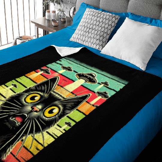 Fun Cat sunset Galaxy Cat Spaceship Alien Cat UFOs Baby Blankets
