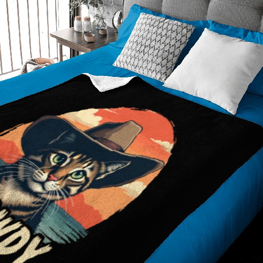Meowdy Cowboy Cat Funny Howdy Meowdy Cowboy Cat Baby Blankets