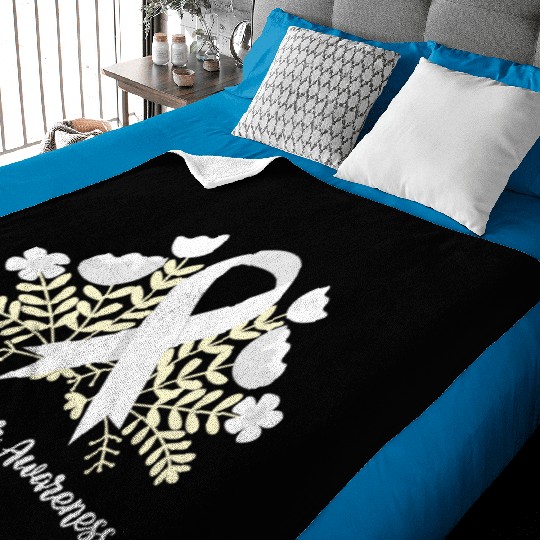 Lung Cancer Awarenss White Ribbon Floral Baby Blankets