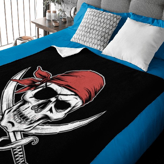 Pirate Skull Crossbones Red Bandana Jolly Roger Baby Blankets