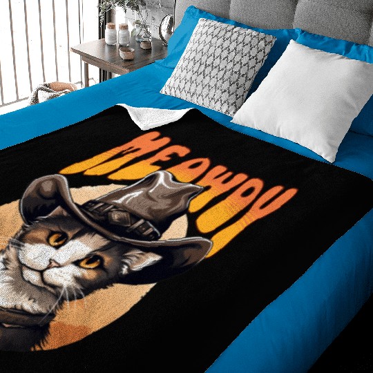 Meowdy Cowboy Cat Funny Howdy Meowdy Cowboy Cat Baby Blankets