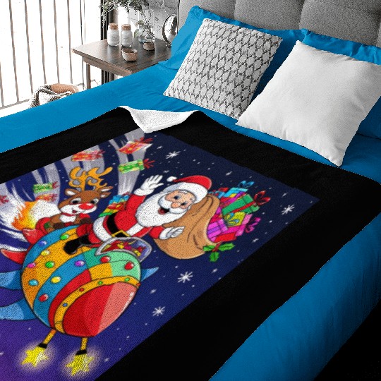 Reindeer with father christmas and spaceship Baby Blankets