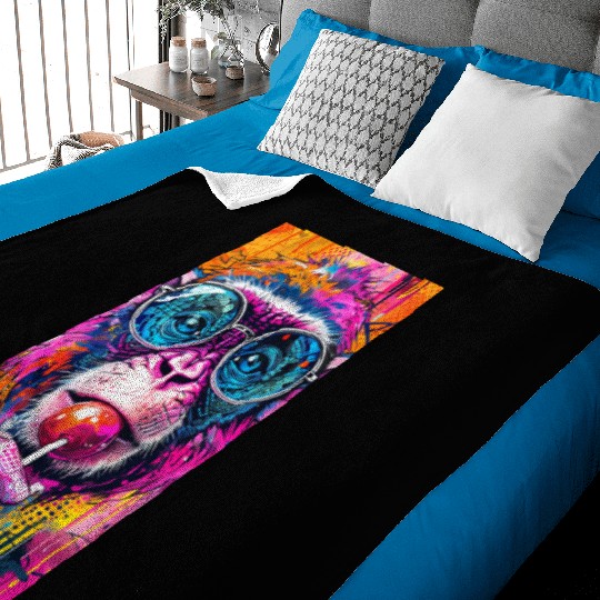 Digital Art Monkey With Lollipop Graffiti Elements Baby Blankets