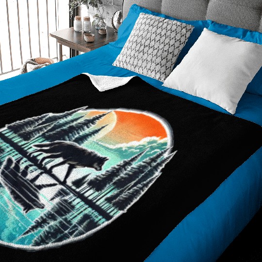 wolf forest Reflection Scenic Wilderness lovers Baby Blankets