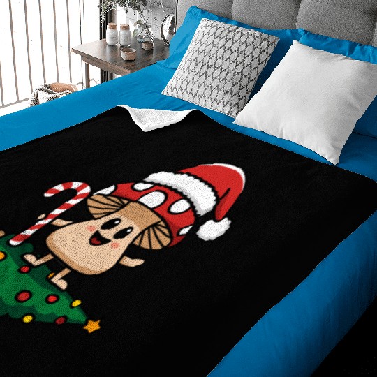 Christmas Mushroom Wearing Santa Hat Baby Blankets