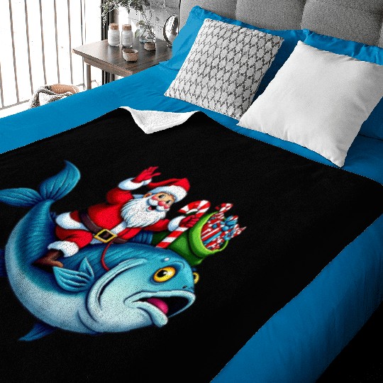 Santa on Bass Merry Fishmas Fishing Christmas Baby Blankets