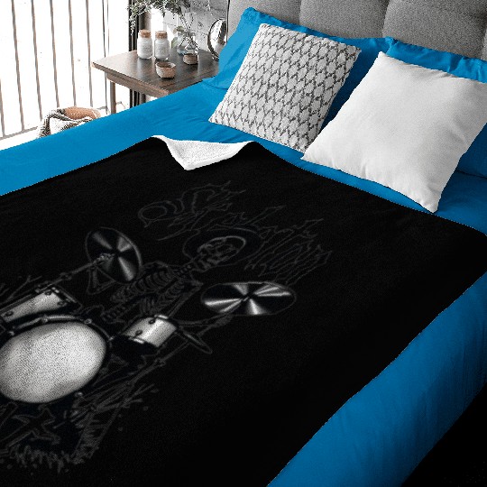 Skeleton Beat: Funny Cowboy Skeleton Playing Drums Baby Blankets