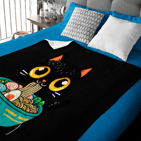 Funny Cat Eating Ramen Japanese Cat Ramen Noodles Baby Blankets