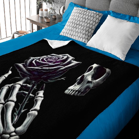 Skeleton Hand Holding a Poisonous Rose Baby Blankets