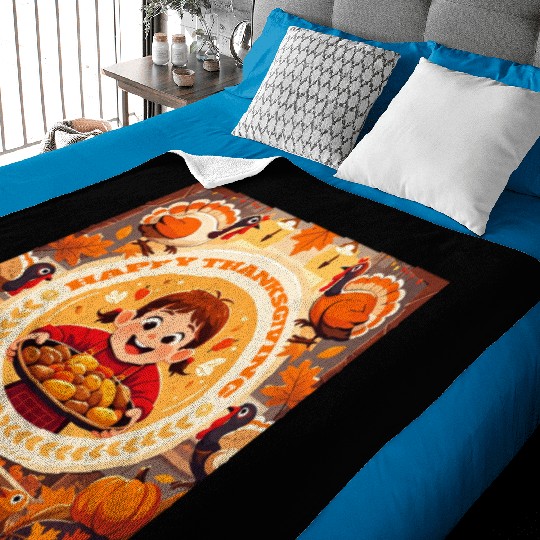 child celebrate Happy Thanksgiving Roasted Potato Baby Blankets