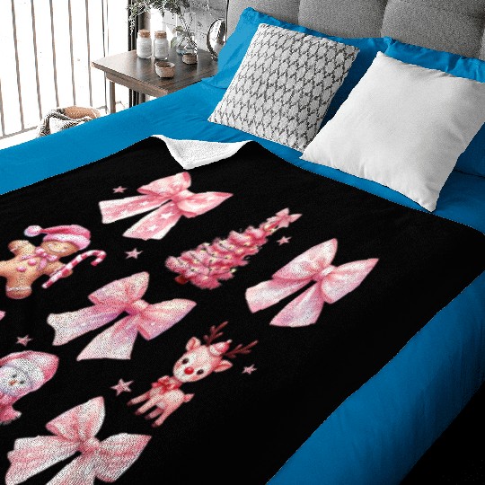 Chrirstmas Pink Bow, Christmas Retro Baby Blankets