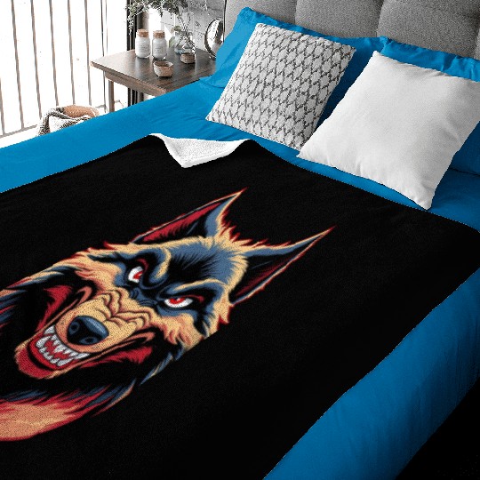 Fierce Wolf Head Illustration - Bold and Intimidat Baby Blankets