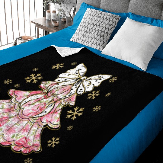 Preppy Pink Coquette Bow Xmas Tree Baby Blankets