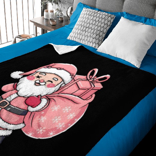 Pink Christmas Santa, Merry Christmas Baby Blankets