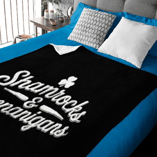 Happy St Patricks Day Lucky Shamrock&Shenanigans Baby Blankets