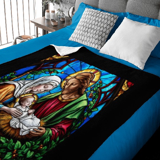 Holly family cristal stained glass image Baby Blankets