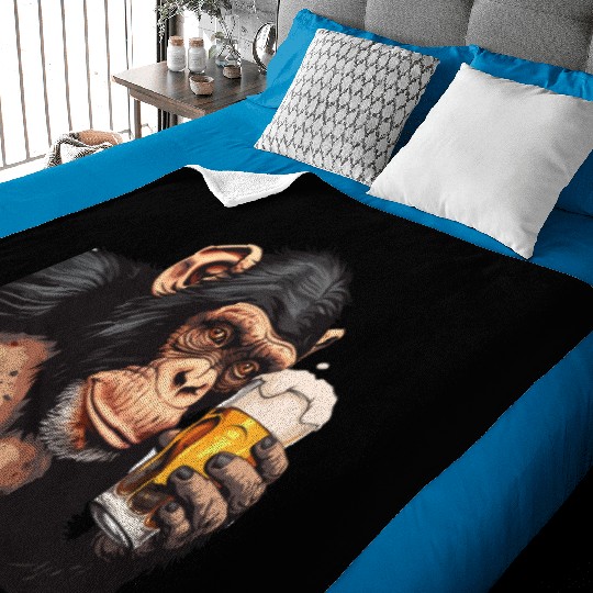 Cute Chimpanzee Drinking Beer 2 Baby Blankets