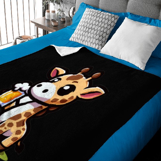 Cute Giraffe Drinking Beer Baby Blankets
