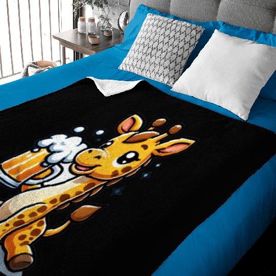 Cute Giraffe Drinking Beer 3 Baby Blankets