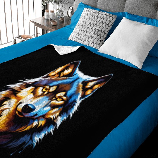 Isolated Lone Wolf Head Ink Design Baby Blankets