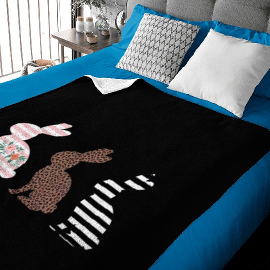Happy Easter Cute Easter Leopard Bunny Rabbit Baby Blankets