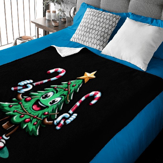 Happy Christmas Tree With Candy Canes Retro Baby Blankets