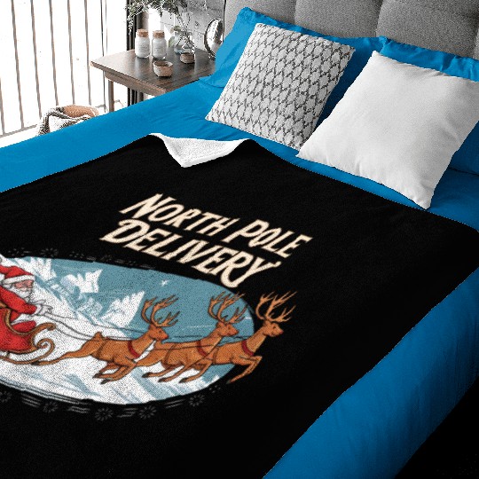 North Pole Delivery with Santa and Reindeer Baby Blankets