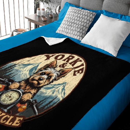 Retro Yorkie And Motorcycle Dog Lovers Funny Motor Baby Blankets