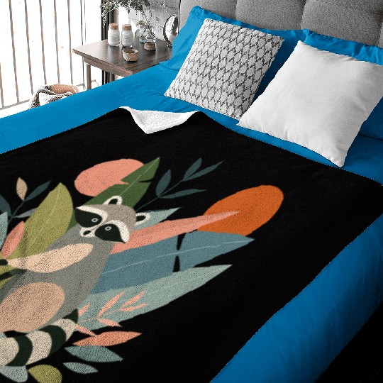 Raccoon with tropical plants and melons Baby Blankets