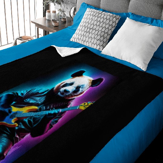 Panda playing guitar neon art Baby Blankets