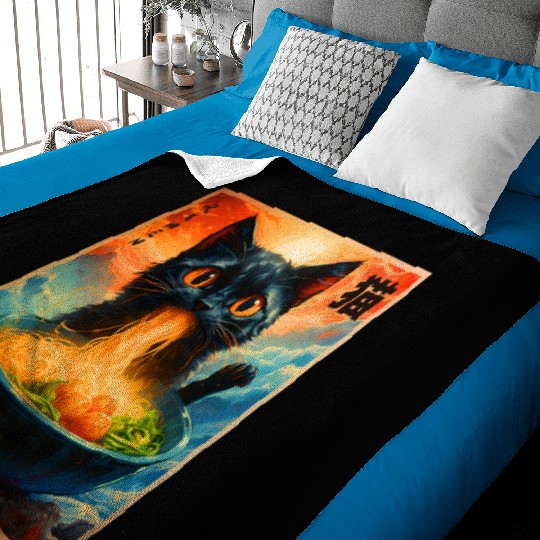 Cat Ramen Japanese Kawaii Cat Anime Funny Ramen Ca Baby Blankets