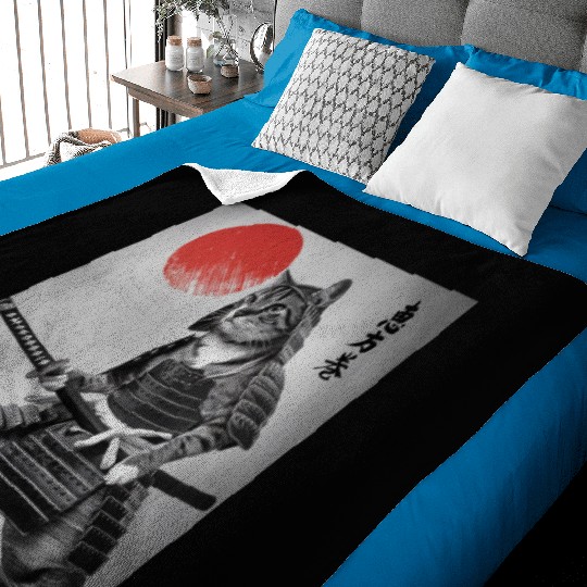 Kawaii Japanese Samurai Cat Vintage Japanese Cat Baby Blankets