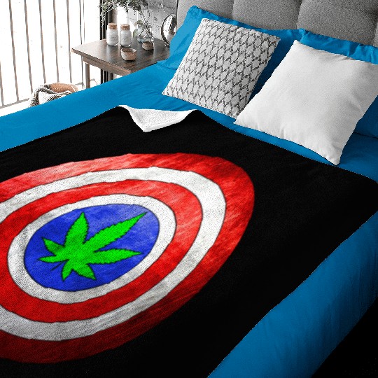 Captain Cannabis Shield Red White Blue and Green Baby Blankets