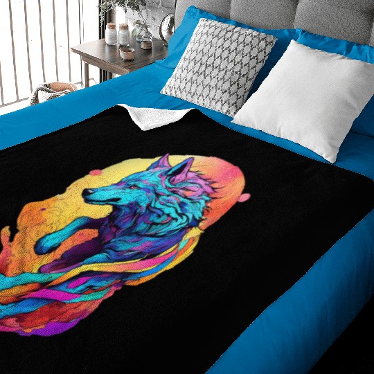 Colored wolf dog Baby Blankets