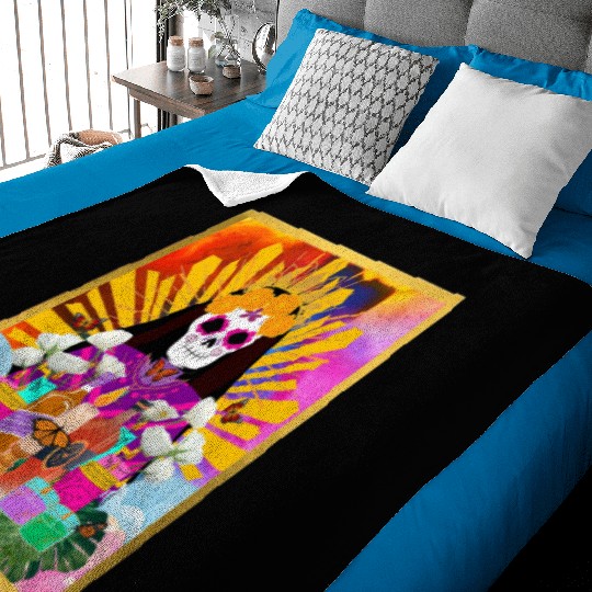 Rainbow Butterfly Santa Muerte Baby Blankets