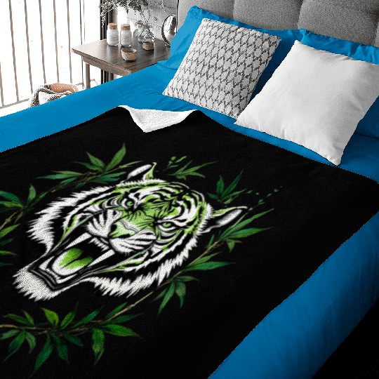 Fierce Green Tiger with Bamboo Branches Baby Blankets