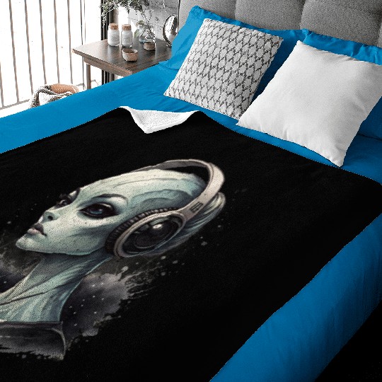 Cool female alien wearing headphones Baby Blankets