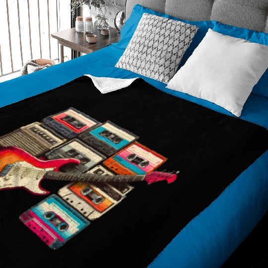 Old guitar and old cassette tape Baby Blankets
