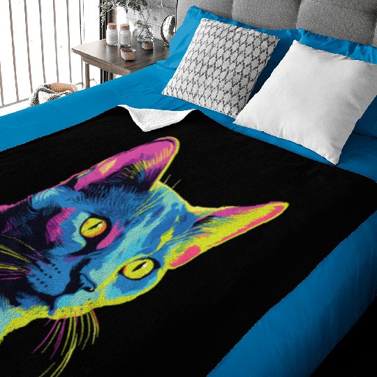 Cat Watercolor Colorful Russian Blue Baby Blankets