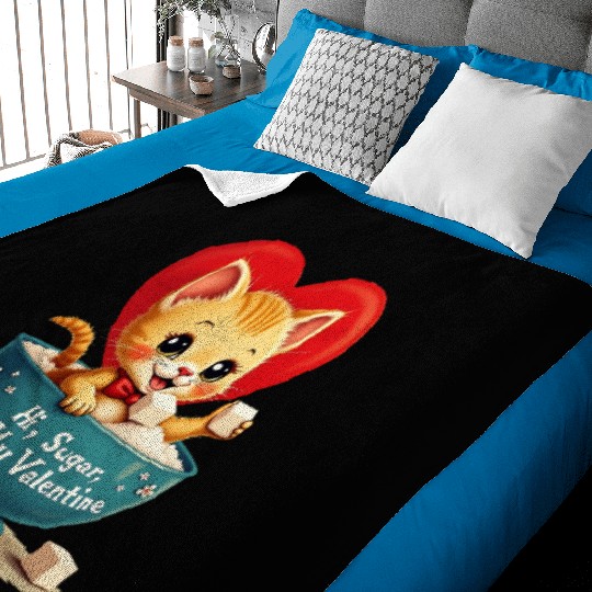 Hi Sugar Vintage Kitten Valentine s Day Card Baby Blankets