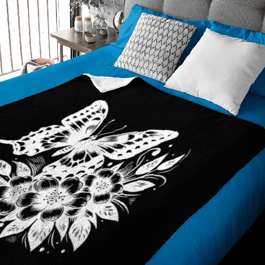 Artful Tattoo Nature Design Flowers And Wings Baby Blankets