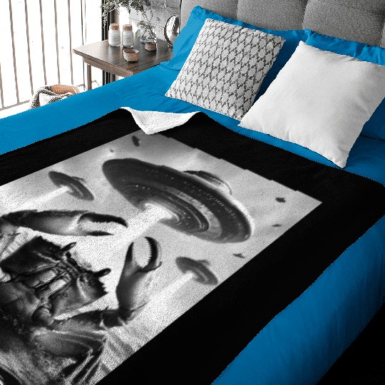 Crab Marine Funny Graphic Selfie with UFOs Weird A Baby Blankets