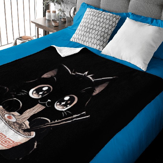 Cute Kawaii Cat eating Ramen Asian Food Gift Baby Blankets