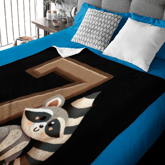 Playful Raccoon Kids Number Design Baby Blankets