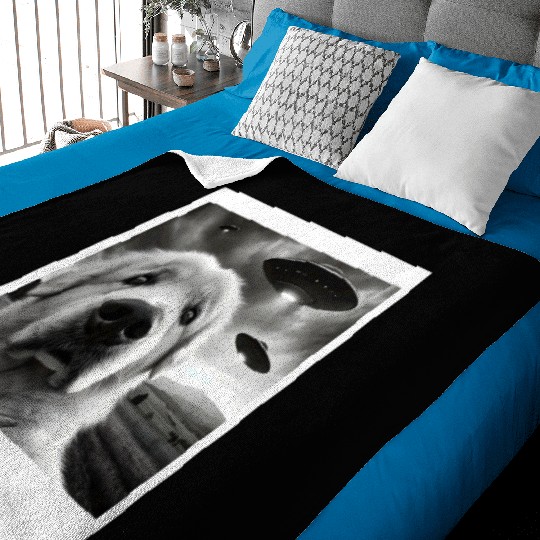 Great Pyrenees Funny Graphic Selfie with UFOs Weir Baby Blankets