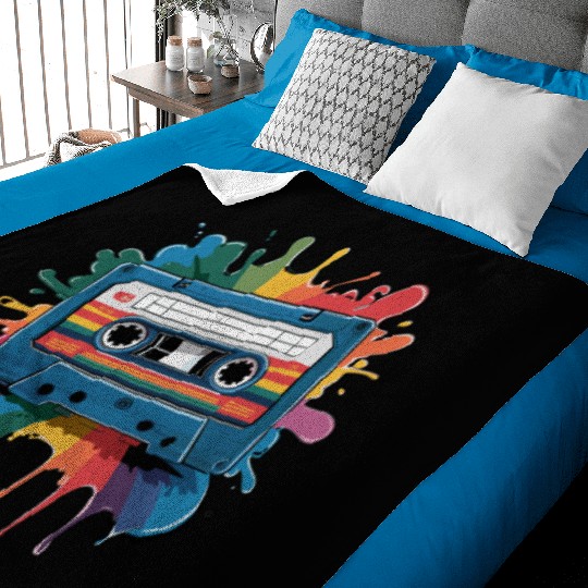 80s Retro Cassette Splash Classic Cassette Tape Baby Blankets