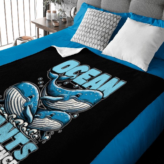 Whale Watching Ocean Giants Tiny Marine Animal Baby Blankets