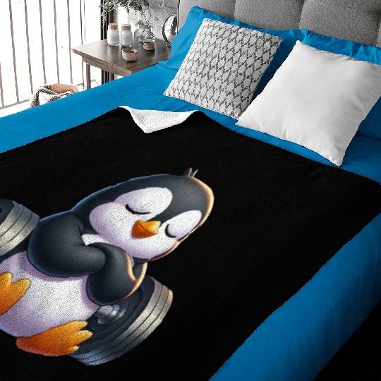 Penguin Barbell Cartoon Relax Cute Baby Blankets