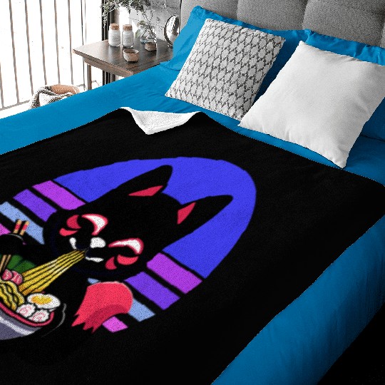Cat Eating Ramen Noodles Kawaii Anime Japanese Baby Blankets