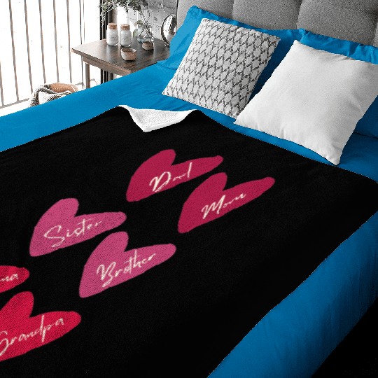 Red Pink Hearts names for family Valentine's Day Baby Blankets